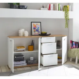 MID.YOU Sideboard 180 x 86 x 38 cm Weiß / Eiche Artisan