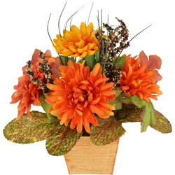 Kunstblume I.GE.A. "Dahlien-Gesteck im Topf", orange, B:22cm H:26cm L:20cm, Polyester, Kunstpflanzen, Mit Beeren Blume Dekoblume Gesteck Herbstblume Herbstdeko Mittelstück