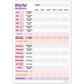 PICTALOO Würfelspiel Block DIN A5 rosa/lila
