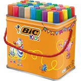BIC Kids Visacolor XL, 48 auswaschbaren Farben, Extra Breite Spitze, im Metalleimer