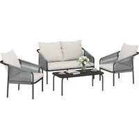 4-teiliges Gartenmöbelset, Lounge-set Aus Polyrattan Mit Zweisitzer-sofa, 2 Sesseln, Abnehmbarem Couchtisch, Kissen Und Befestigungsmaterial.