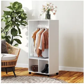 Homcom Mobiler Kleiderschrank Garderobe Schrank Regal 4 Schwenkräder Für Schlafzimmer, Aluminiumlegierungen, 60 X 40 X 127 Cm, Weiß