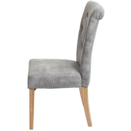 Mendler 6er-Set Esszimmerstuhl Chesterfield II, Stuhl Küchenstuhl, Nieten ~ Stoff/Textil hellgrau, helle Beine