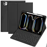 KBCASE Tastatur Hülle für iPad Pro 11 Zoll M4 2024 Hülle mit Deutsche Bluetooth Tastatur mit Bleistifthalterung für iPad Pro 11 Zoll M4 2024, QWERTZ Layout,Schwarz