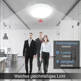 UISEBRT 15W LED Deckenleuchte mit Bewegungsmelder - Moderne Rund Deckenlampe IP44 Wasserdicht für Wohnzimmer Schlafzimmer (mit