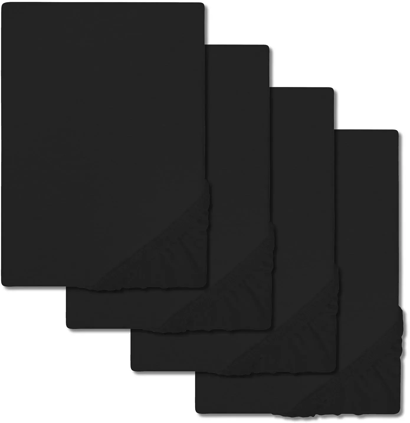 4er-Set CloudComfort Basic Spannbettlaken Jersey-Stretch schwarz 90 x 190 - 100 x 200 cm (4 Stück)