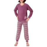 Normann Pyjama Mädchen Frottee Schlafanzug langarm mit Bündchen und Pferd als Motiv rot 170/176