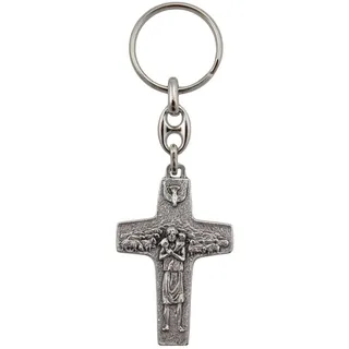 Papst Franziskus Kreuz Silber Ton Schlüsselanhänger 5,1 cm hoch - M