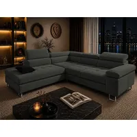 Goldstoff Voyage Cord-Ecksofa mit Schlaffunktion Grau L-Form Eckcouch mit Bettkasten Liegefläche 195 x 125 cm verstellbare Kopfstützen - Grau