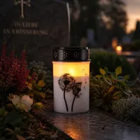 MARELIDA LED Grablicht Pusteblume Grabkerze Trauerlicht Gedenklicht Friedhofkerze batteriebetrieben aus Kunststoff (1x Blume 12cm)