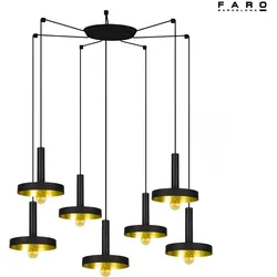 Faro Pendelleuchte WHIZZ 7xE27, IP20, schwarz, gold FAR-20160-7L