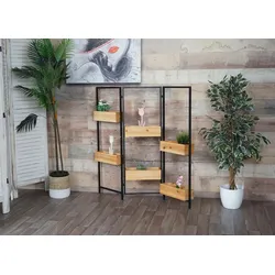 Mendler Raumteiler mit Pflanzkasten HWC-L32, Blumenkasten Raumtrenner, Holz-Stahl 116x118cm ~ Gestell schwarz, naturfarben