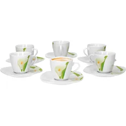 6er Set Espressotasse mit Untertasse Calla Tasse Kaffeetassen Geschirr Porzellan