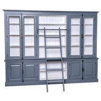 Casa Padrino Stauraumschrank Landhausstil Bücherschrank mit Leiter Blau / Weiß 300 x 50 x H. 230 cm - Landhausstil Möbel