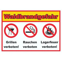 Waldbrandgefahr Grillen Rauchen Lagerfeuer verboten Schild A4 (210x297mm)
