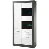 Furn.design Vitrine, Weiß Hochglanz, Grau, Metall, Nachbildung, 6 Fächer,