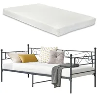 [en.casa] Bett, Kerava 90x200 cm mit Kaltschaummatratze Dunkelgrau