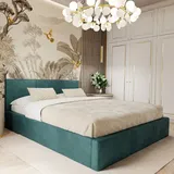 Muralo Polsterbett Stoffbett Bett mit Bettkasten und Gasdruckfeder mit Polsterkopfteil Bett 120x200 Bett mit Stauraum Türkis