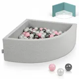 KiddyMoon Bällebad 90X30cm/200 Bälle Bällepool mit Bällen ∅ 7Cm für Babys Kinder Viertel Eckig, Hellgrau:Perle-Puderrosa-Silbern