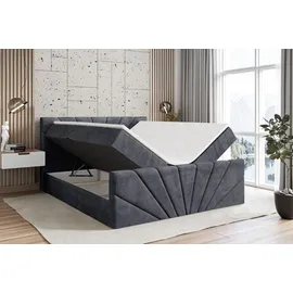 altdecor Boxspringbett mit Fußteil, H4 Matratze und Topper - 180x200 cm - MILTIO-Z - Dunkelgrau Samt - Polsterbett mit Bettkasten und Lattenrost, ... - Dunkelgrau
