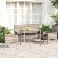 Ankonbej 4-tlg. Garten-Lounge-Set mit Kissen Grau Poly Rattan - Grau/Dunkelgrau