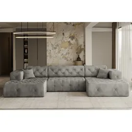 Kaiser Möbel Freistehendes Ecksofa LUX, stark gesteppte U-Form, weicher,Stoff Whisper Silber - Silber