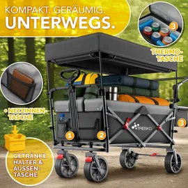TRESKO Bollerwagen Faltbar mit Dach Blau Kühlfach & Seitenrollos