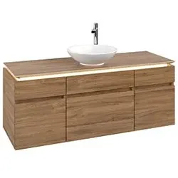 Villeroy und Boch Legato Waschtischunterschrank B586L0RH 140x55x50cm, Waschtisch mittig, mit Beleuchtung, Kansas Oak