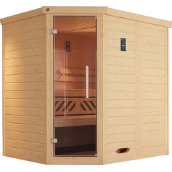 weka Sauna Kemi, BxTxH: 196 x 146 x 200 cm, 45 mm, (Set) 7,5 kW-Ofen mit digitaler Steuerung beige