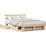 vidaXL Bettrahmen mit Kopfteil Braun 140 x 200 cm Massives Kiefernholz 3382274