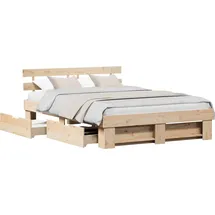 vidaXL Bettrahmen mit Kopfteil Braun 140 x 200 cm Massives Kiefernholz 3382274