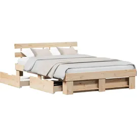 vidaXL Bettrahmen mit Kopfteil Braun 140 x 200 cm Massives Kiefernholz 3382274