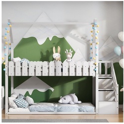 Mia&Coco Kinderbett Deluxe Hausbett mit 3 Treppe, mit 2 Schubladen, mit Zaun, Etagenbett, Kinderbett, weiß weiß
