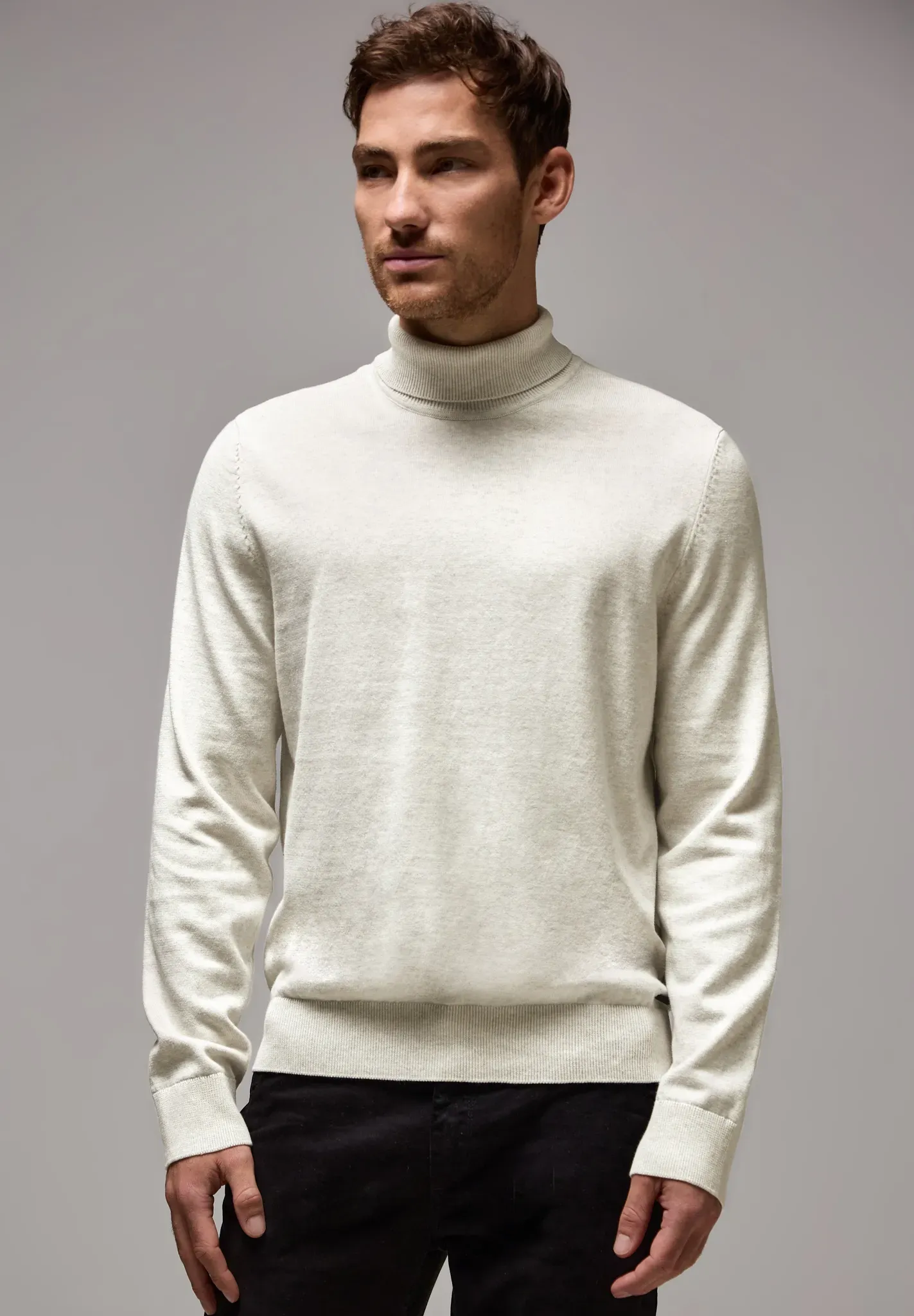 Rollkragenpullover STREET ONE MEN, Herren, Gr. XXL46, weiß (hellweiß), Web, 100% Baumwolle, unifarben, gerade normal, hoch geschlossener Ausschnitt, Bündchen, Pullover Rollkragenpullover, aus reiner Baumwolle