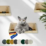 Rohrschneider Katzentreppe Wand | Made in EU | Kletterwand Katzen | aus Kiefernholz | belastbar bis 30 kg | Natur | B 40 x T 28 x H 15 cm | inkl. Montage Material (waschbares Kissen Samt Fresh senf)