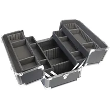 HMF Alu Kosmetikkoffer mit individuellen Trennwänden, Schminkkoffer leer, 33 x 22,5 x 24 cm Schwarz
