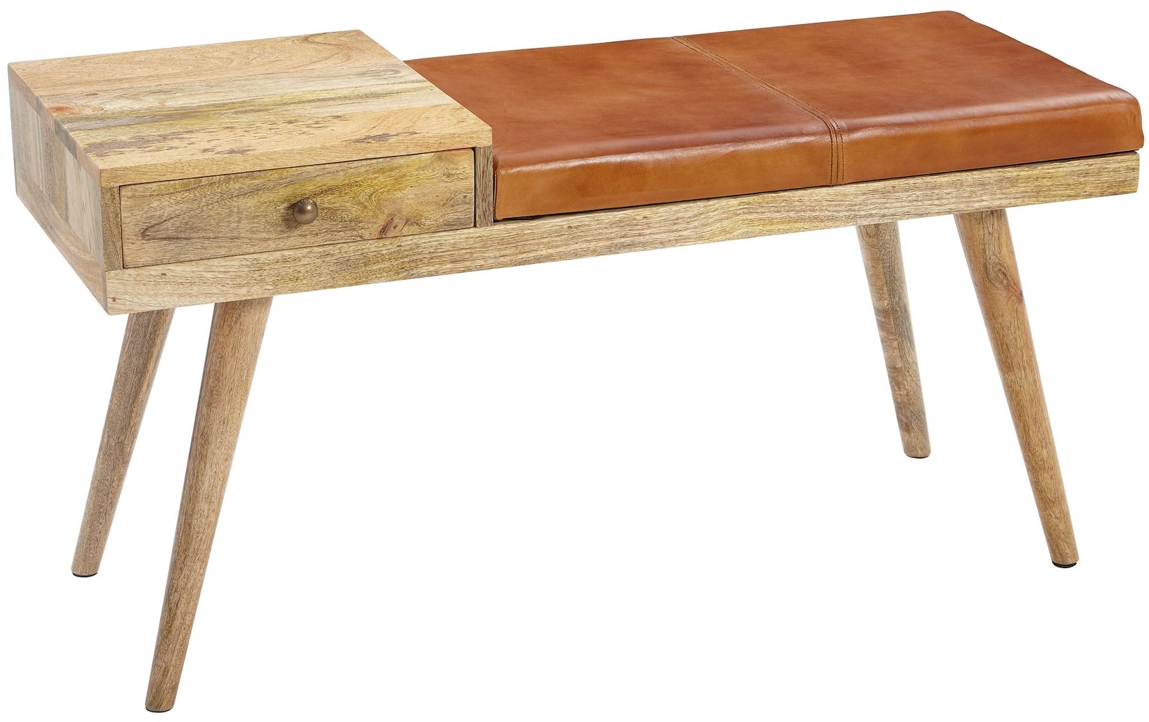 KADIMA DESIGN Retro-Stil Sitzbank: Stauraum, Ziegenleder-Bezug, 100x52x38 cm, Schublade, Anti-Rutsch-Noppen.