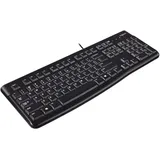 Logitech K120 Kabelgebundene Business Tastatur für Windows und Linux, USB-Anschluss, Leises Tippen, Robust, Spritzwassergeschützt, Tastaturaufsteller, Skandinavisches QWERTY-Layout - Schwarz