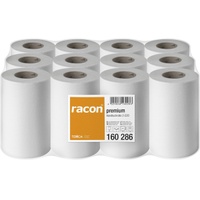 racon® premium Handtuchrollen 20,3 cm x 34 cm, 2-lagig, hochweiß, Zellstoff-Tissue, geprägt, perforiert, Innenabrollung, Mini-Rolle, 1 Paket = 12 Rollen à 220 Abrisse