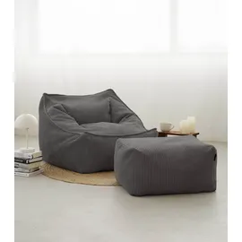 mokebo Sitzsack Der Lümmel Cord 73 x 60 x 138 cm Grau mit Hocker