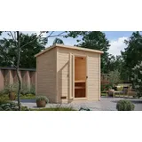 Karibu Saunahaus Außensauna Gartensauna Hytti 3 unbehandelt Ofen 11 kW  externe Strg easy 38mm Massivholz 231x196x238 cm