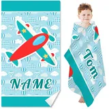 WEQEER Personalisiertes Strandtuch Badetuch mit Namen, 3D Cartoon-Flugzeug Strandtuch, personalisiertes Microfaser Badetuch für Kinder, Geschenk mit Namen für Kinder (A,60x120cm)