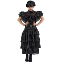 Metamorph Kostüm Wednesday Schwarzes Ballkleid für Mädchen, Das umwerfende Ballkleid von Wednesday, bekannt aus der viralen Tanzsz schwarz 146-152