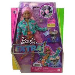 Barbie Anziehpuppe Mattel GXF09 Barbie Extra, Puppe mit buntem Outfit und Rosa Haare, vi bunt