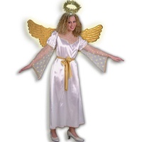 KarnevalsTeufel Kostüm Outfit Engel Kleid Gold Weiß ca. Knöchellang Rundhalsausschnitt mit Gürtel Weihnachtsengel (46)