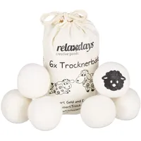 Relaxdays Trocknerbälle XXL, 6 Trocknerkugeln, Ø 7 cm, weiß
