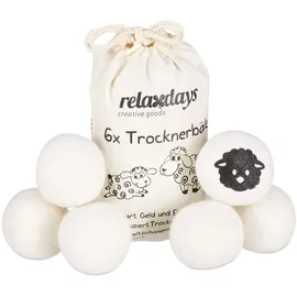 Relaxdays Trocknerbälle XXL, 6 Trocknerkugeln, Ø 7 cm, weiß