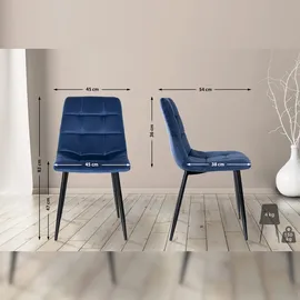 CLP 4er Set Esszimmerstuhl Tilde blau/Samt