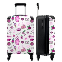 NoBoringSuitcases.com® Kindertrolley Mädchen Carry on Luggage Trolli Handgepäck Koffer Kinder - EIS - Rosa - Muster - 55x35x20cm