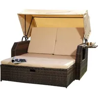 Melko - Liegebett Polyrattan Braun Sonneninsel Gartenliege Rattanbett Sonnenliege Sofa